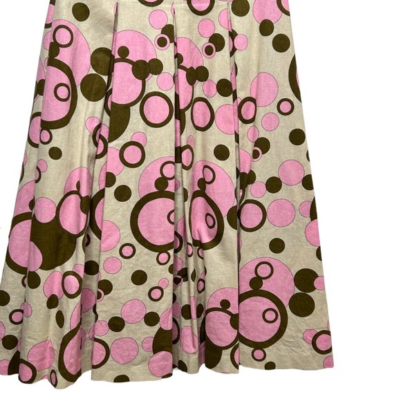 Lapis Dress Pink Green Polka Dot Fit and Flare Size Medium Linen Blend 50s style - Picture 8 of 14